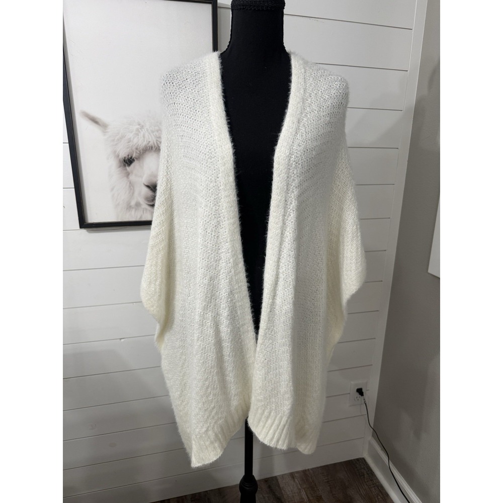 Loft Ivory Cardigan Cape Shawl Super Soft Fuzzy Knit Women XS/S